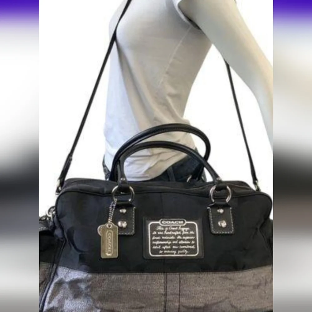 Coach Logo 2 Way Tote Bag duffel Charm Canvas LeatherF06K- 10392 - Picture 2 of 16